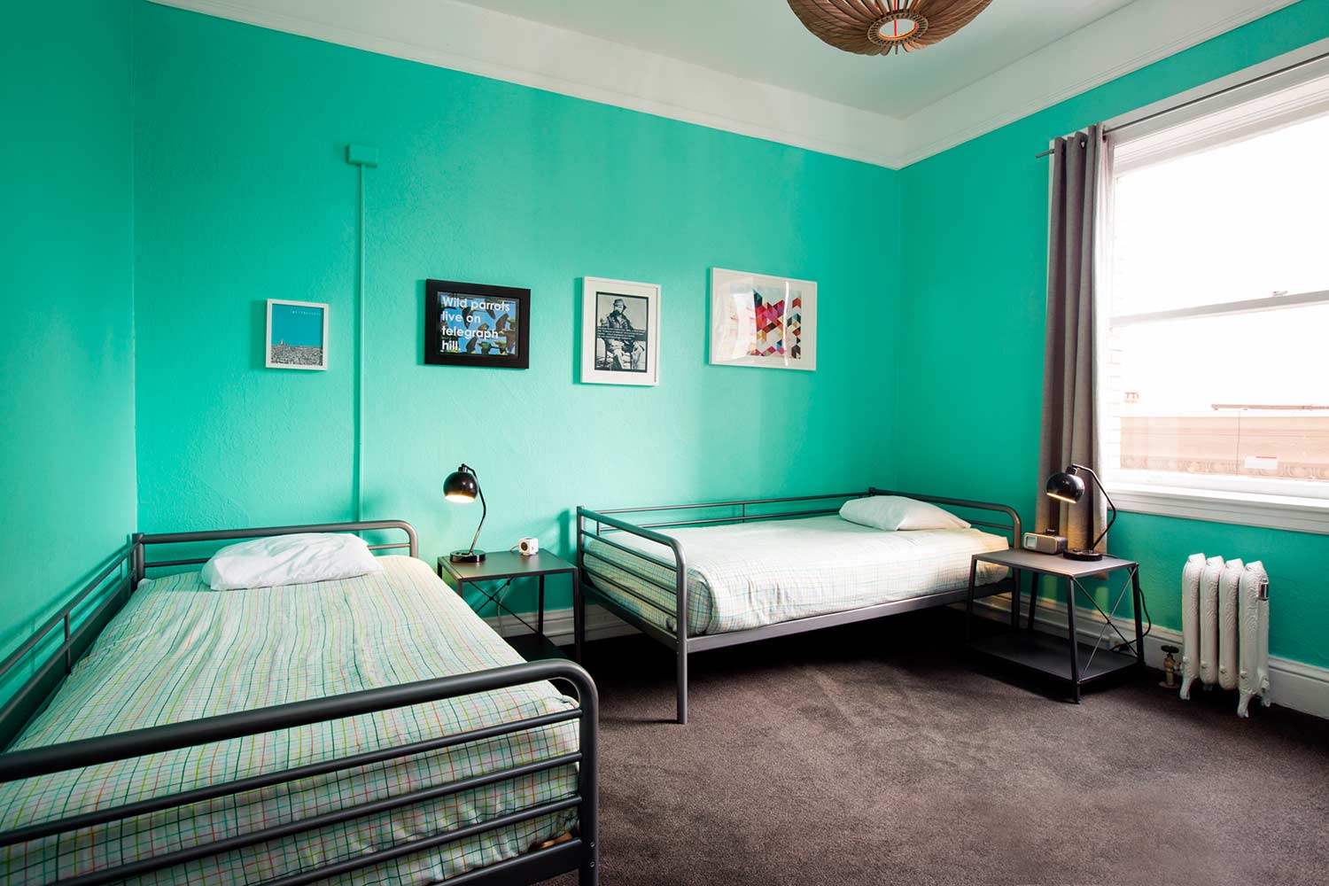 Room view with two twin beds.