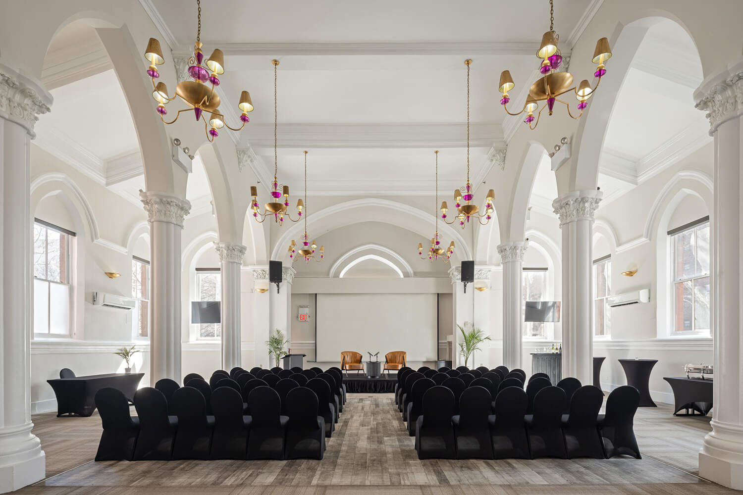 The grand ballroom is just one of four event spaces available for rent at HI New York City hostel
