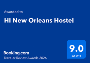 HI New Orleans hostel received a 9.0 guest review rating from booking.com guests in 2026