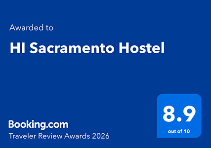 HI Sacramento hostel received an 8.9 guest review award from booking.com guests in 2026