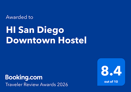 HI San Diego Downtown hostel received an 8.4 guest review award from booking.com guests in 2026