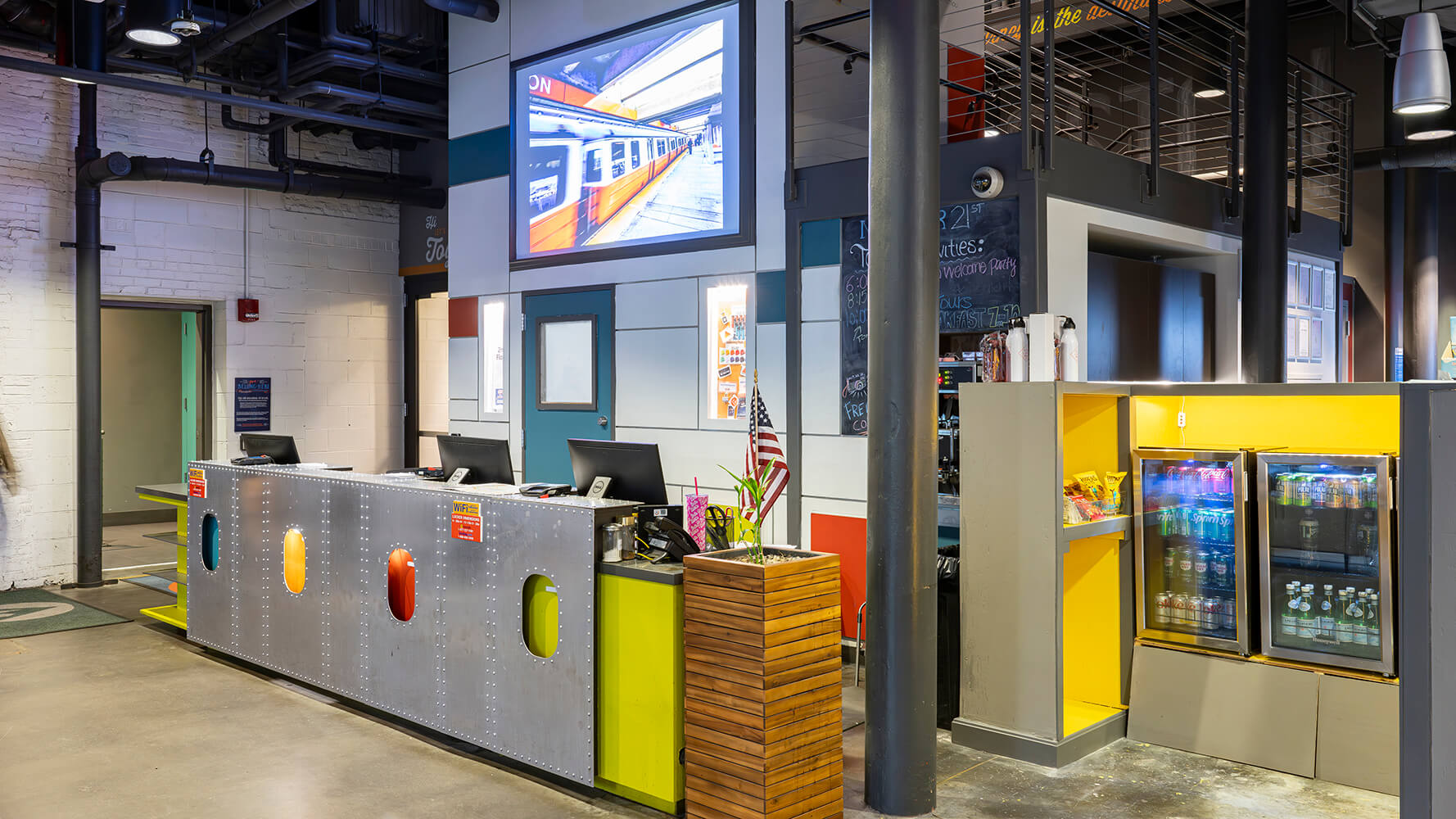 The welcoming front desk at HI Boston