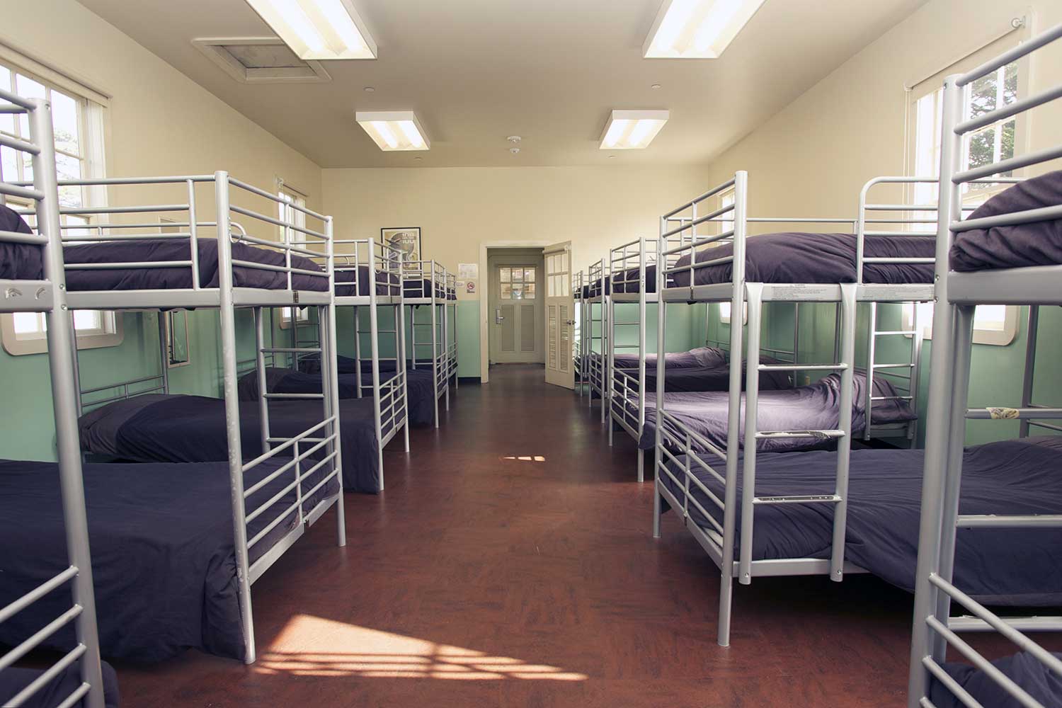 Large dorm room at HI San Francisco Fishermans Wharf hostel.