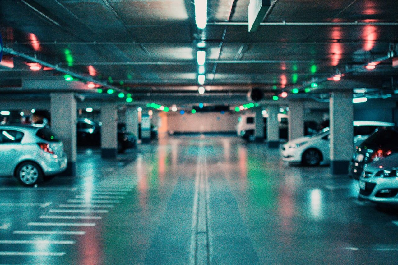 a parking garage full of cars