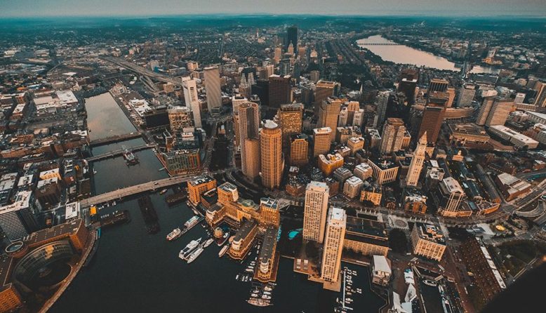 An aerial view of downtown Boston