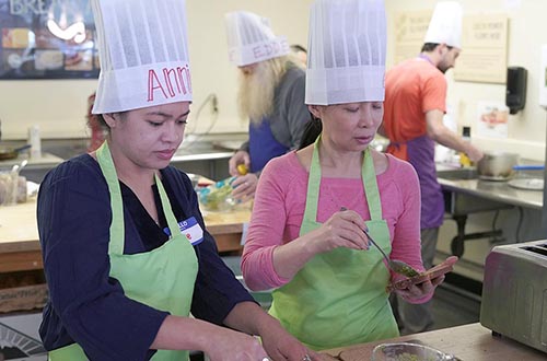 HI USA's Cooking as a Second Language class in HI San Francisco Downtown Hostel