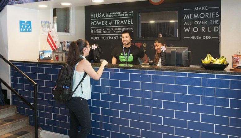 guest checking in at a hostel