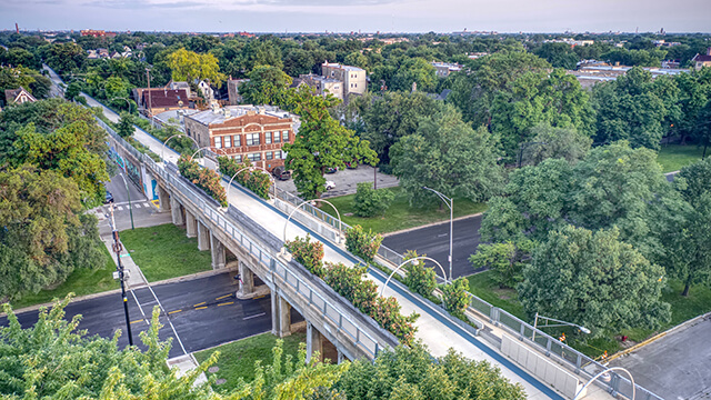 an aerial view of the bloomington trail in Chicago