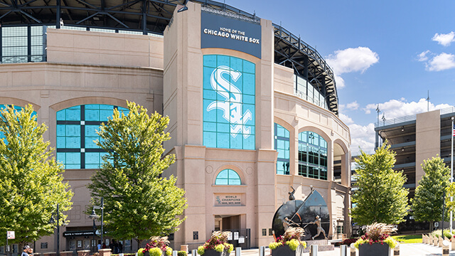 the exterior of Guaranteed Rate stadium in Chicago