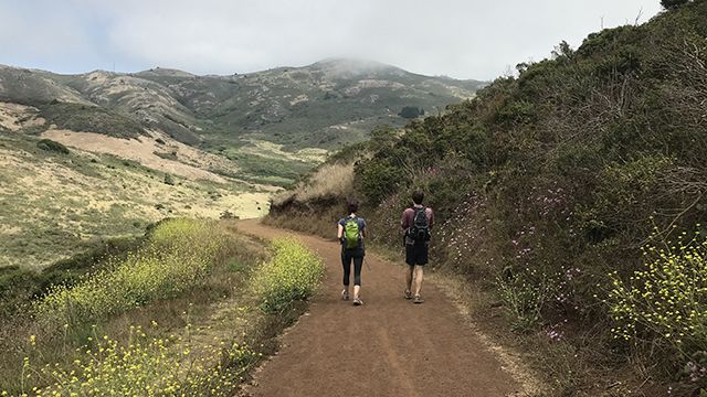 two people hiking