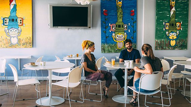 guest dining room at HI San Diego downtown hostel