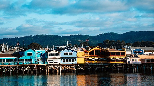 Bright buildings at a wharf in Monterey California