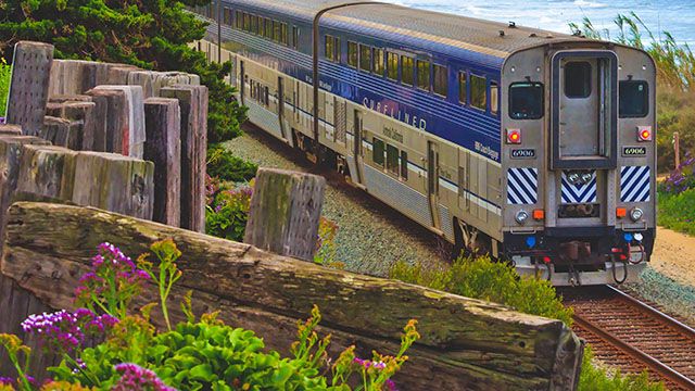 amtrak train on the coast