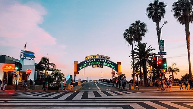Santa Monica pier at sunset