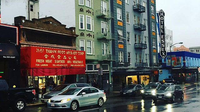 a streetscape in SF's Tenderloin neighborhood