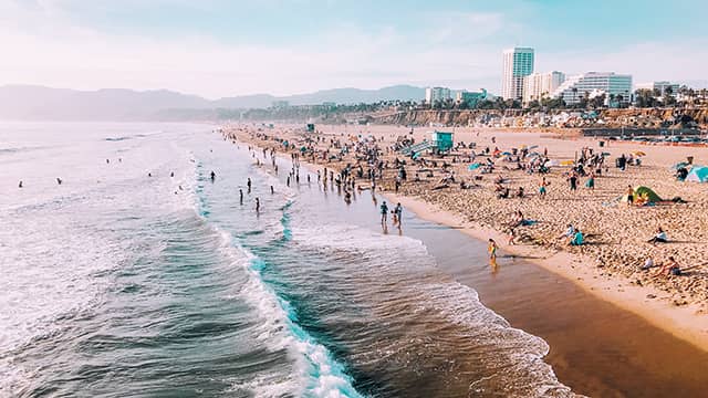 people on the beach in Santa Monica CA