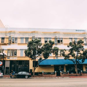 the exterior of HI San Diego Downtown hostel