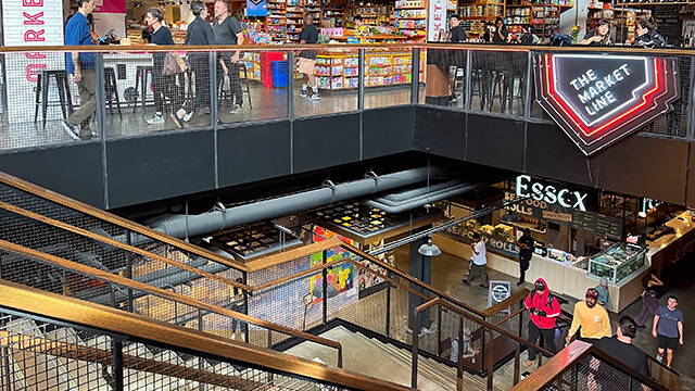 the essex market food hall in new york city. 