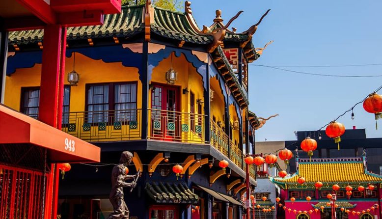 a yellow building in los angeles's chinatown