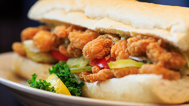 a close up of a new orleans po boy sandwich