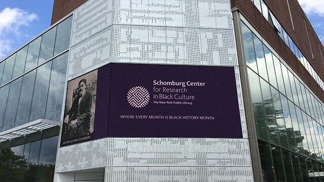 the exterior of the Schomburg Center for Research in Black Culture in Harlem New York City