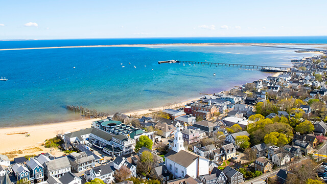 the shoreline of Provincetown, MA on a beautiful sunny day
