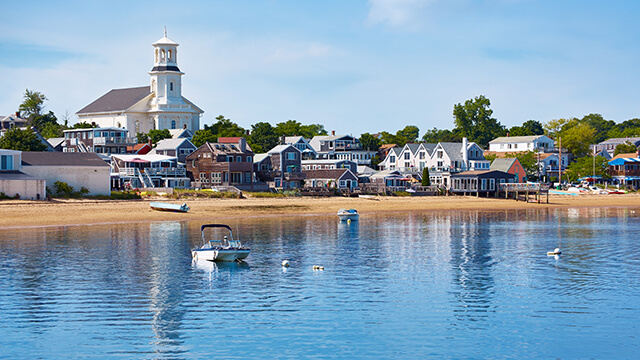 The Cape Cod coastal village of Provincetown as seen from the water