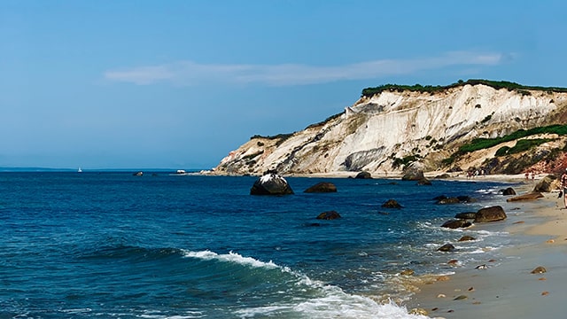 white clay cliffs overlooking the blue ocean in aquinnah on martha's vineyard