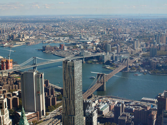 an aerial view of lower manhattan and brooklyn