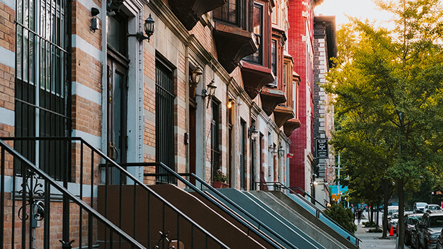 a row of brick townhouses