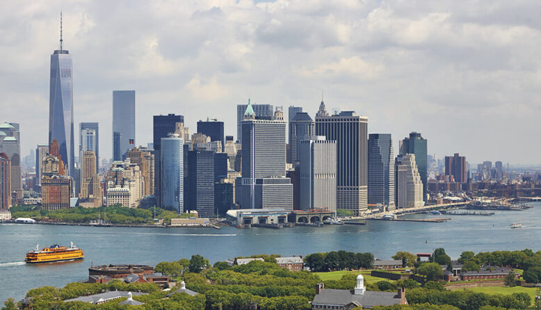 the Manhattan skyline as seen from Governor's Island in New York City