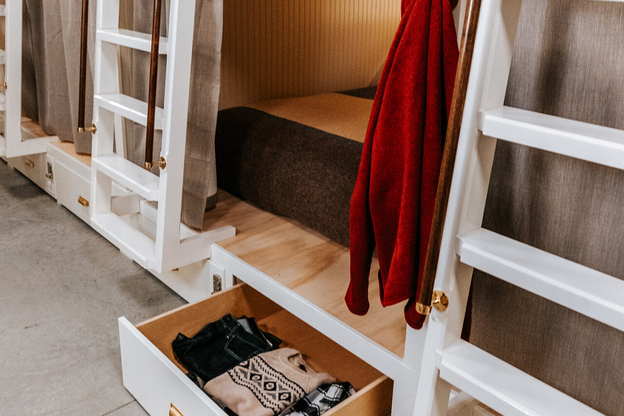 a pod-style bunk bed at HI Jackson hostel - the cache house