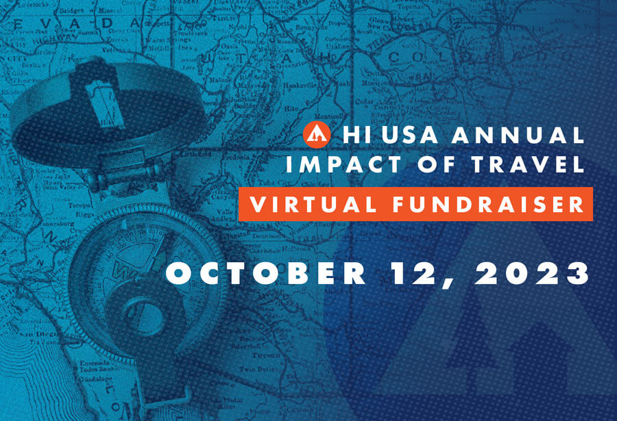 an image announcing HI USA's 2023 Impact of Travel Virtual Fundraiser on October 12, 2023