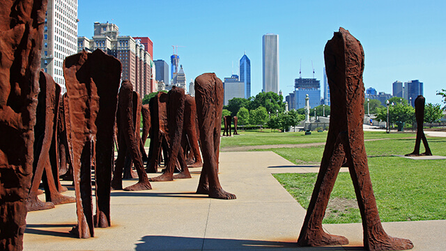 the "agora" art installation in Grant Park, Chicago