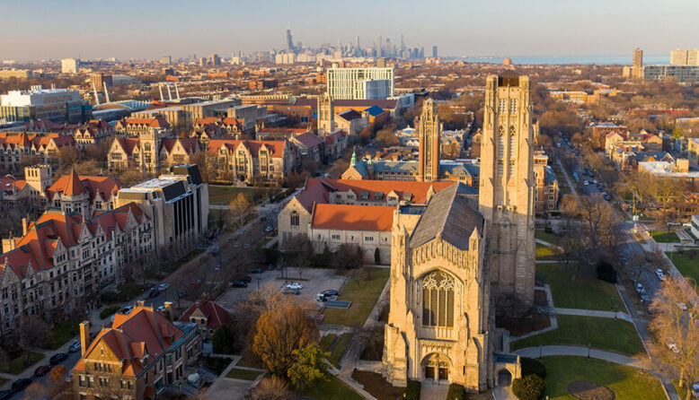 an aerial view of the southside of Chicago in the fall