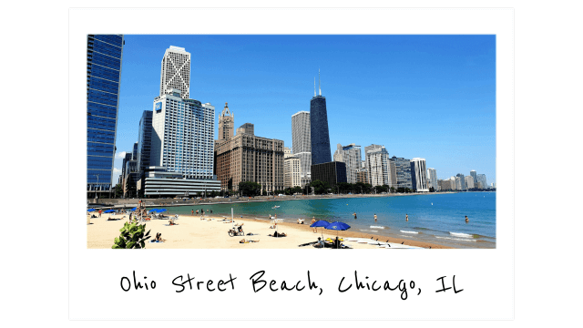 a polaroid photo of Ohio Street Beach in Chicago, IL. 