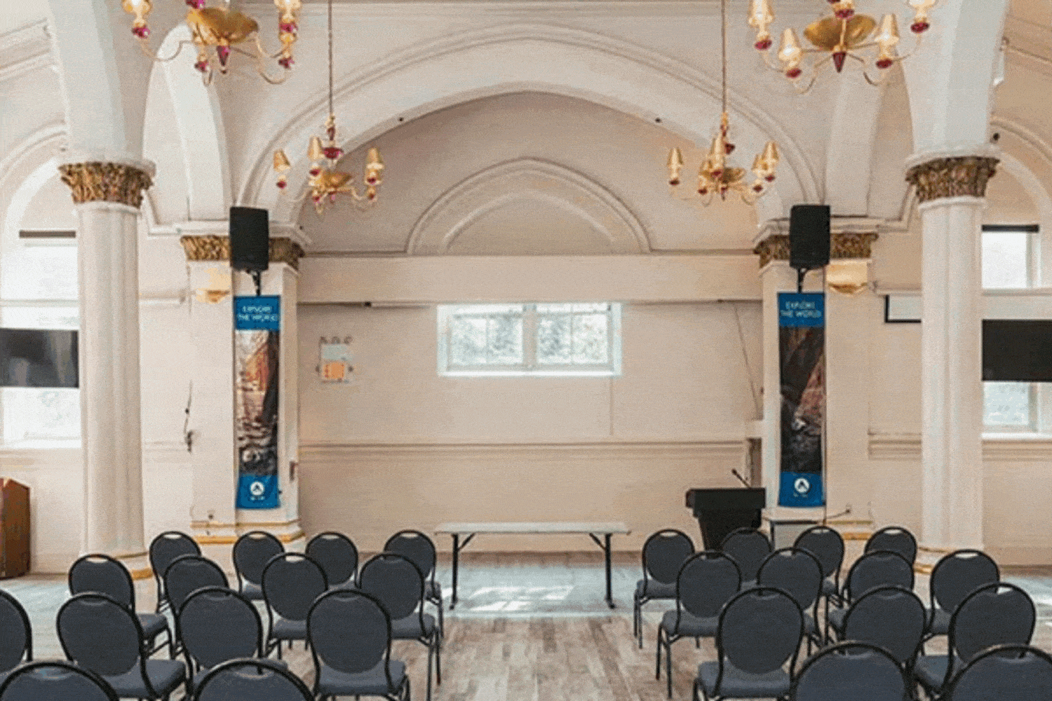 A gif of the ballroom at HI New York City set up in various configurations for small and large meetings and gatherings.