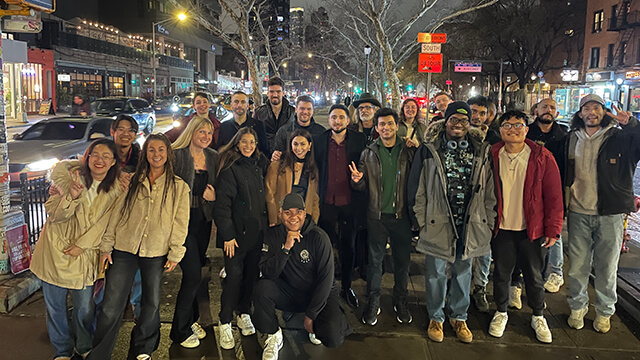 A group of hostellers from HI New York City hostel out on an organized pub crawl led by a HI USA volunteer.