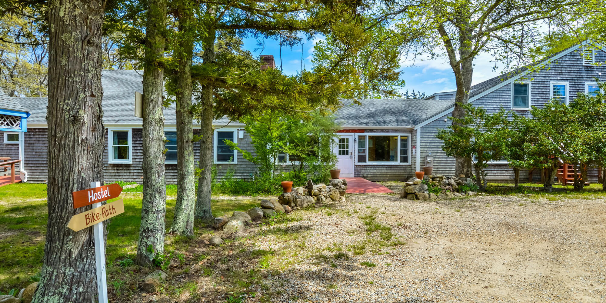 The welcoming front path and entryway of HI Martha's Vineyard hostel