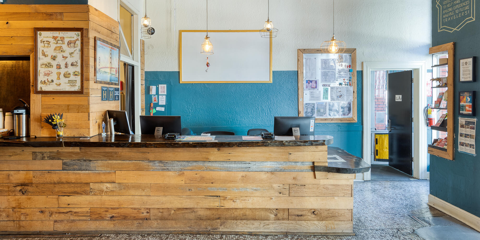 The welcoming front desk at Hi San Francisco Downtown hostel