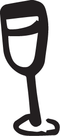 a simply rendered black outline drawing of a wine glass