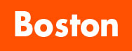 The word "Boston" written in white text on an orange background