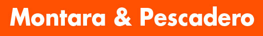The words "Montara & Pescadero" in white text on an orange background